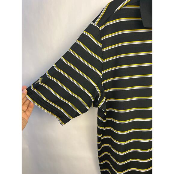 Under Armour HeatGear Golf Polo Black Yellow Stripe Tree Logo Custom Logo Large - Picture 6 of 12